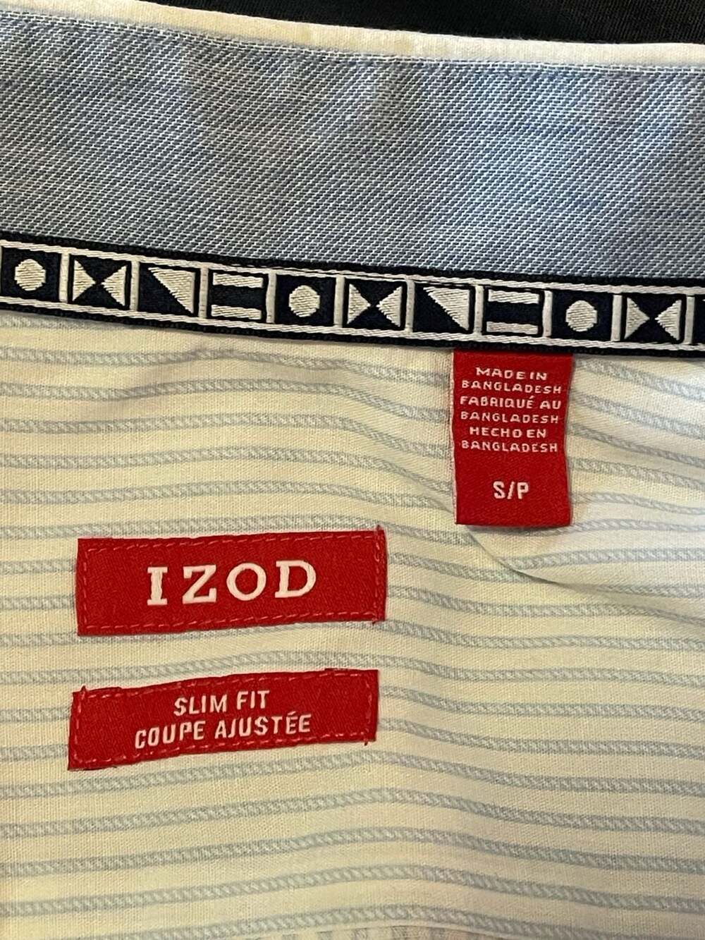 Small - IZOD Men's Slim Fit Button Down Shirt Size S/P Blue White Striped - Picture 5 of 6
